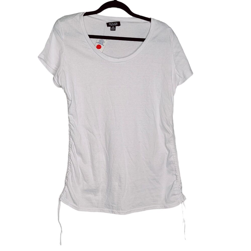 Women's Plus Size 3x White V Neck Tee T-Shirt Rouching On Sides Tight‎ Fit New